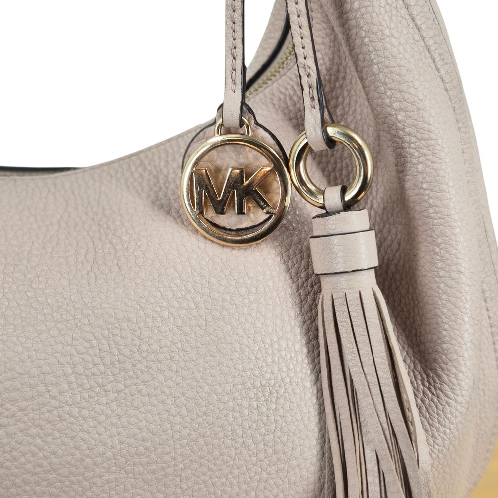 Michael Kors Bedford Large Pebbled Leather Hobo Bag Taupe Gold Hardware Tassel - Picture 4 of 9